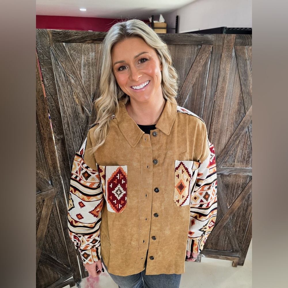 $89 NWT New In Aztec western Graphic Oversized Button Down Shacket Jacket L - Picture 6 of 10